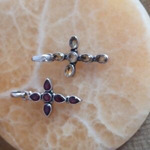 Sterling Silver Garnet and Sterling Silver Citrine Cross Pendants Set of 2